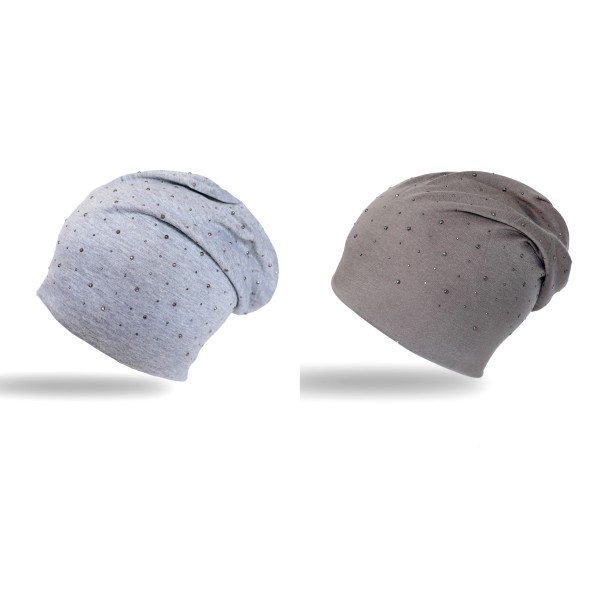 Sonia Originelli Beanie Mütze Nieten Schlicht Onesize Jersey im Angebot