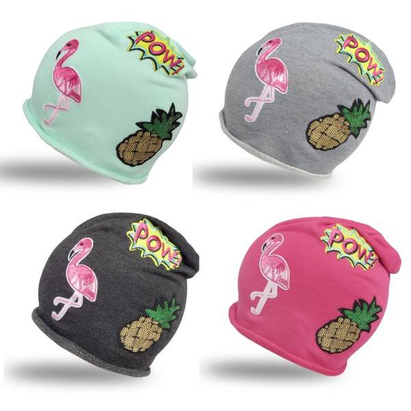Sonia Originelli Beanie Mütze Patch Aufnäher Ananas Flamingo Pow trend Baumwolle Schlussverkauf