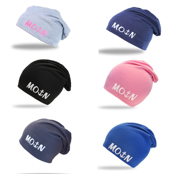 Sonia Originelli Beanie Mütze unifarben mit MOIN Aufdruck Anker maritim Jersey Unisex Kostenloser Versand