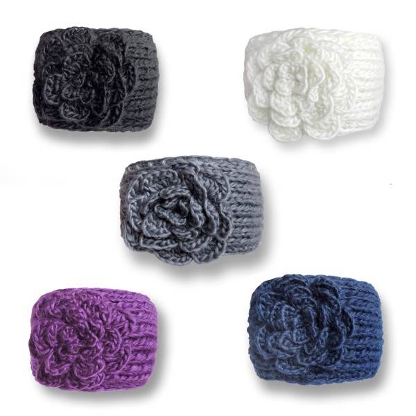 Sonia Originelli Damen Stirnband grob gestrickt mit Blumenapplikation und Knöpfen Heißer Verkauf