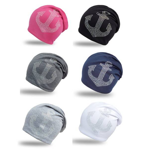 Sonia Originelli Fleece Beanie "Anker Strass" Steine Winter Jersey Blitzangebot