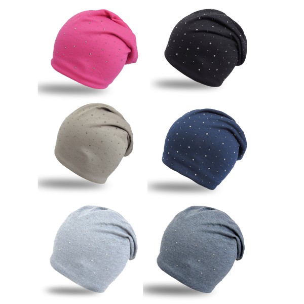 Sonia Originelli Fleece Beanie "Nieten" Steinchen Glitter Übergangsmütze gefüttert Saisonale Angebote