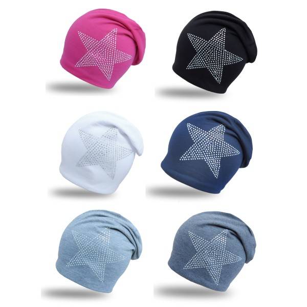 Sonia Originelli Fleece Beanie "Stern Strass" Steinchen Glitzer Übergangsmütze Räumungsverkauf