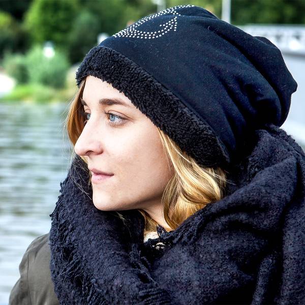 Sonia Originelli Fleece Beanie mit Strass-Anker Steinchen und weichem Teddyfell Kauf eins, bekomm eins gratis