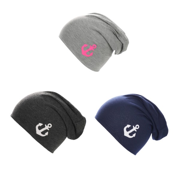 Sonia Originelli Kinder Beanie Mütze "Uni Anker" maritim Jersey Unisex Letzter Tag