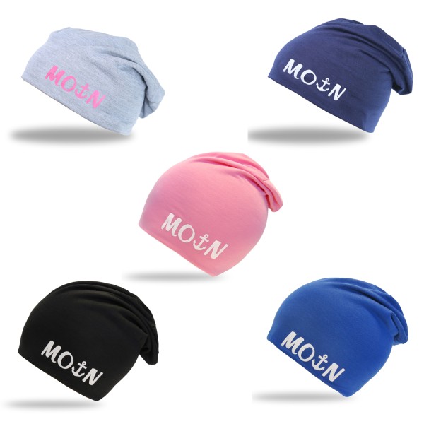 Sonia Originelli Kinder Beanie Mütze unifarben mit MOIN Aufdruck Anker maritim Jersey Unisex Zeitbegrenzte Promotion