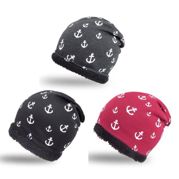 Sonia Originelli Winter Beanie Mütze "Mini Anker" Teddyfell Futter Maritim 50% Rabatt mit kostenlosem Versand