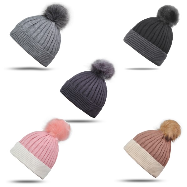 Sonia Originelli Winter Beanie Mütze "Zweiton" Kunstfell Bommel Kostenloser Versand international