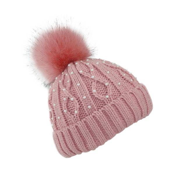 Sonia Originelli Winter Beanie Mütze Perlen Zopfmuster XL Bommel Teddyfell Begrenzt auf 3 Tage