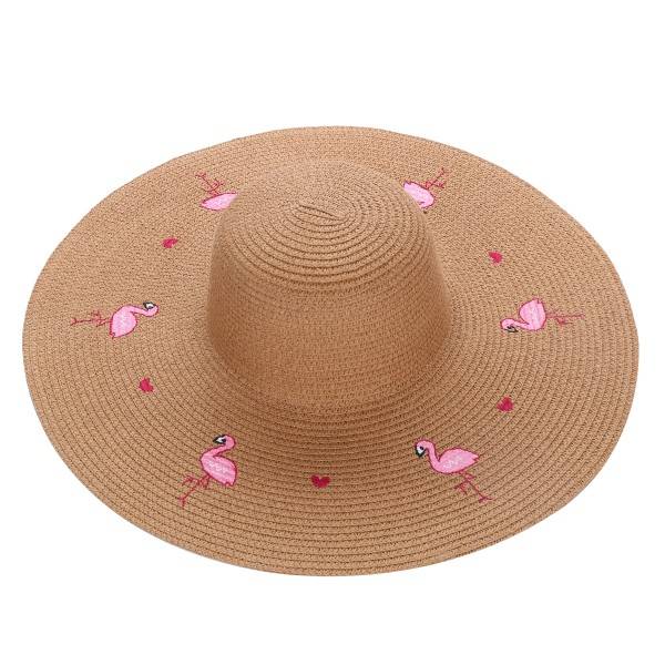 Sonia Originelli XXL Strohhut "Flamingo" Stickerei Herz Damen Sommerhut Strand zollfrei
