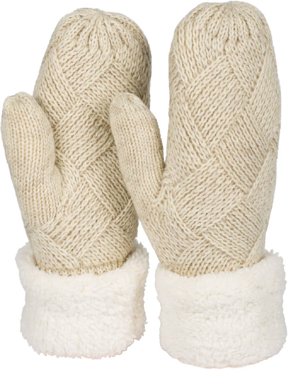 Stylebreaker Strickhandschuhe Fäustlinge mit Rauten Muster und Fleece Fabrikpreis
