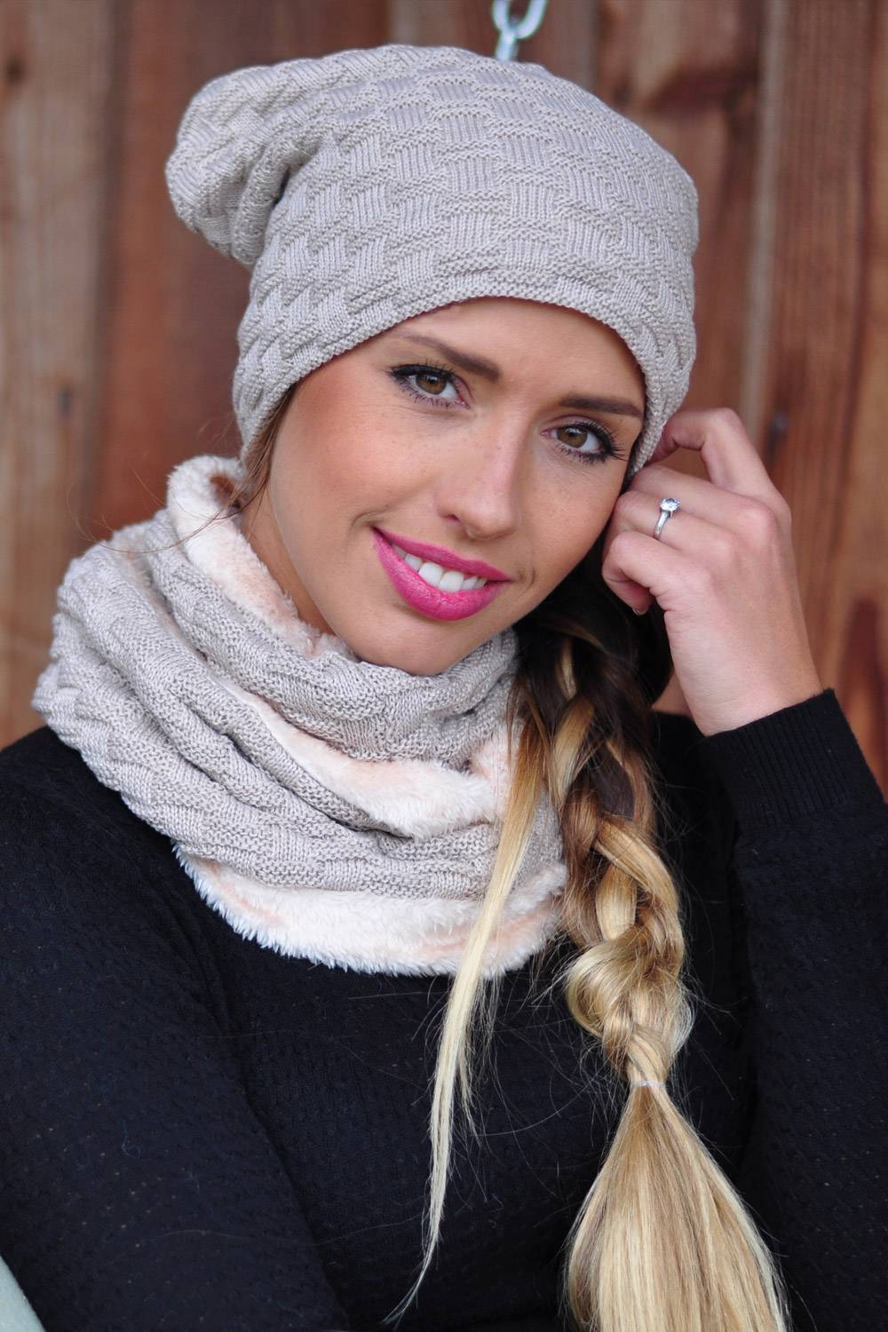 Stylebreaker Strick Schal und Beanie Mütze Set mit Flecht Muster und Fleece Hotsell
