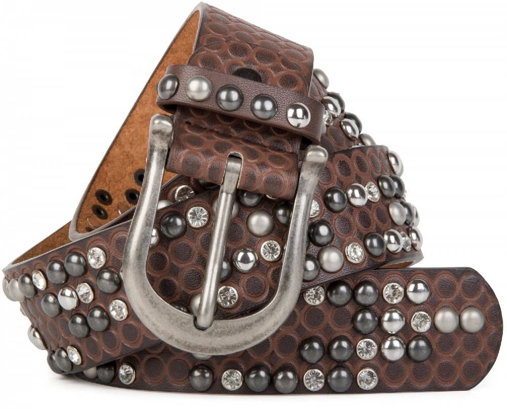Stylebreaker Gürtel mit Kringel Prägung, Strass & Kugelnieten Riesige Rabatte
