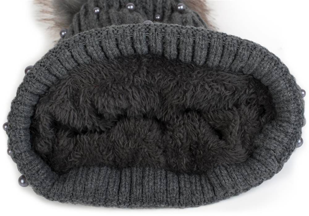 Stylebreaker Strick Bommelmütze mit Perlen und Fleece Futter Tägliche Deals