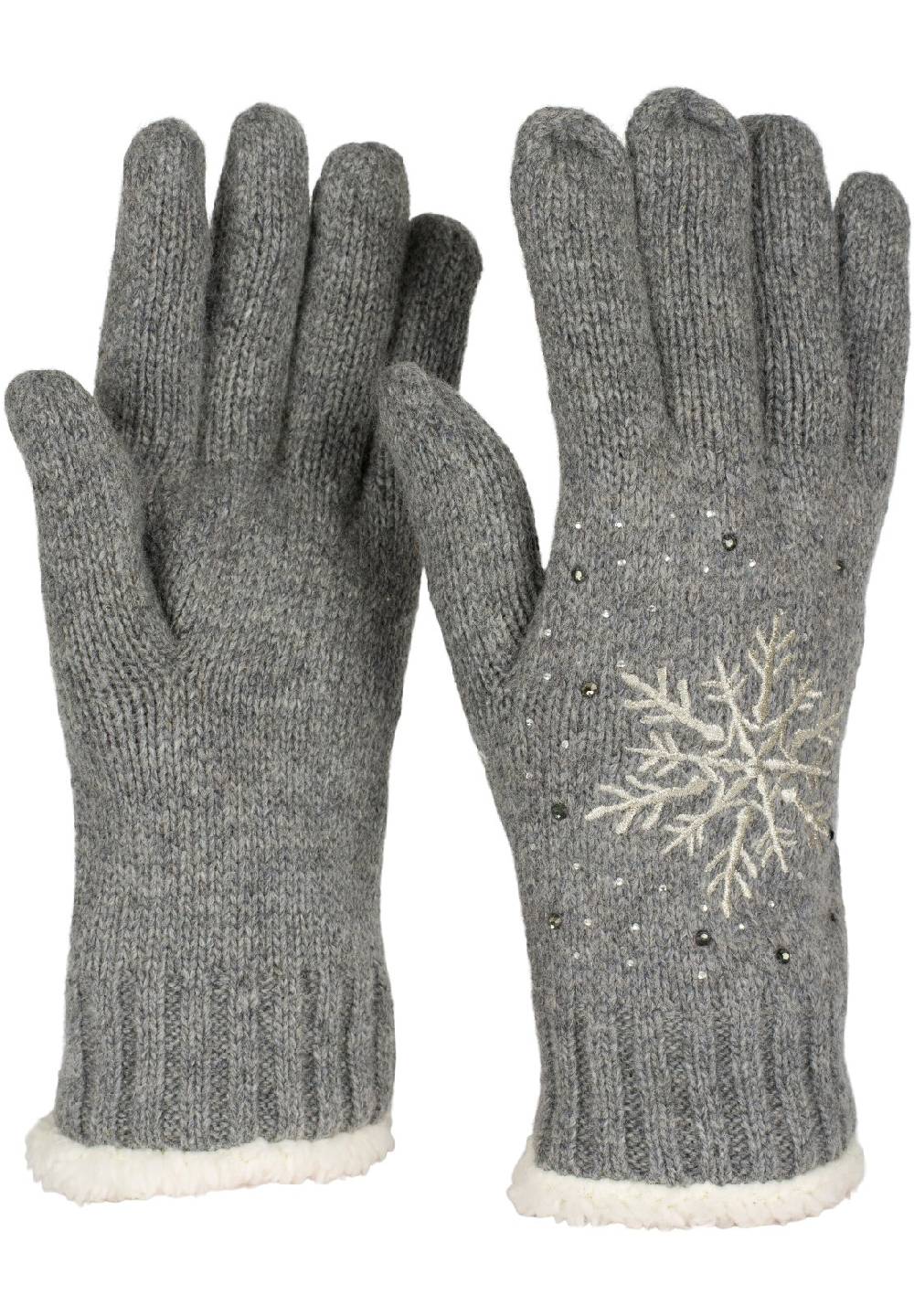 Stylebreaker Strickhandschuhe mit Schneeflocke, Strass und Fleece 2025