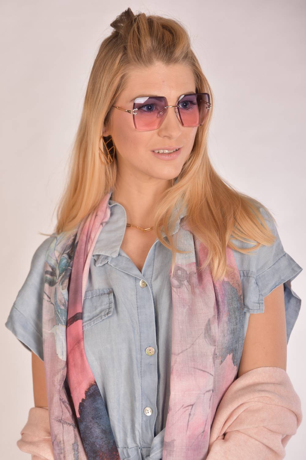 Stylebreaker Rahmenlose Rechteckige Sonnenbrille mit Diamant Schliff Cyber Monday