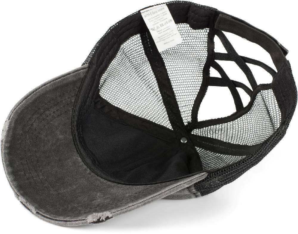 Stylebreaker Ponytail Baseball Cap Used Look mit Mesh Einsatz Zeitlich begrenztes Angebot