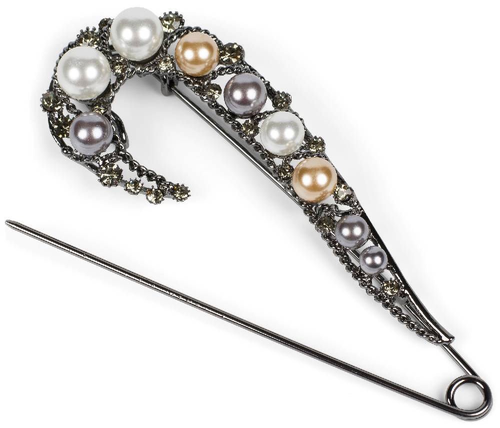 Stylebreaker Große Schmucknadel mit Strass und Perlen Fabrikladen