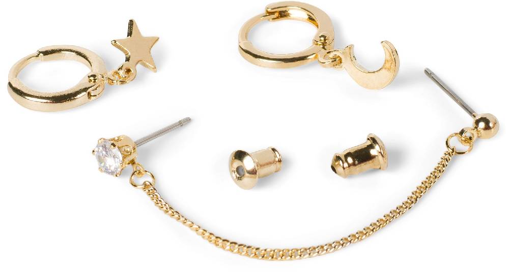 Stylebreaker 4-Teiliges Hoops und Ohrstecker Set mit Strass Fabrikverkauf