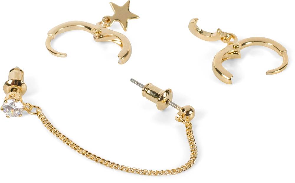Stylebreaker 4-Teiliges Hoops und Ohrstecker Set mit Strass Fabrikverkauf