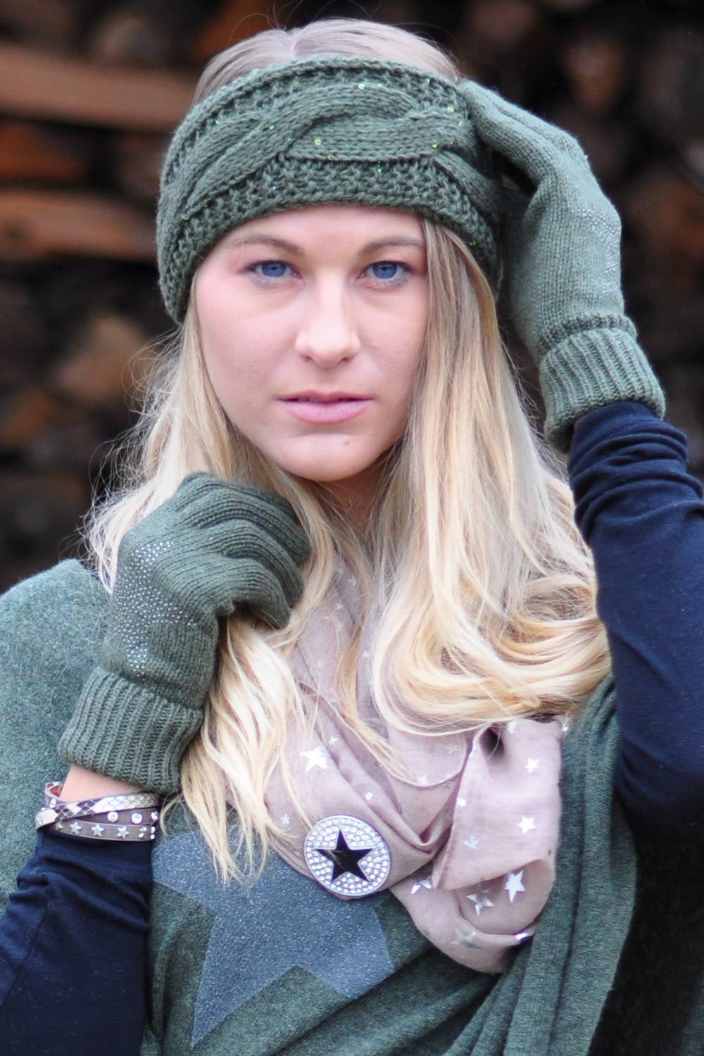 Stylebreaker Grobstrick Stirnband mit Pailletten Black Friday