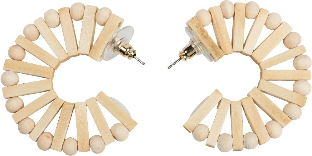 Stylebreaker Holz Creolen Ohrringe mit Perlen und Stäbchen Black Friday Preise