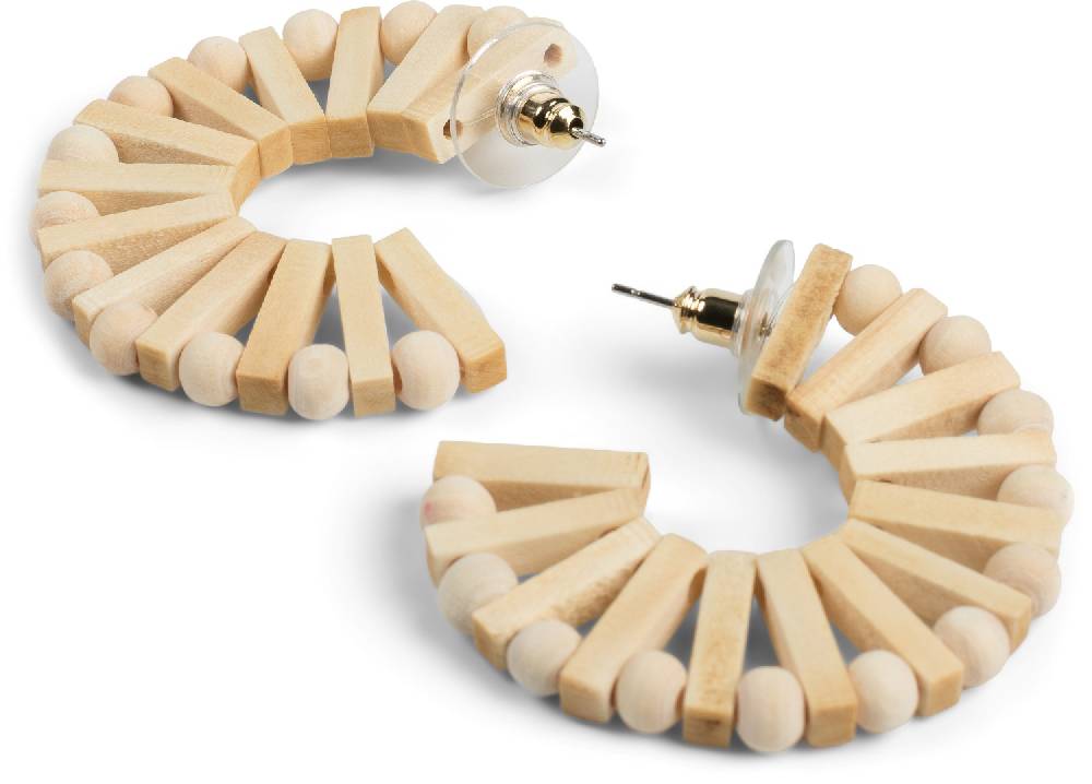 Stylebreaker Holz Creolen Ohrringe mit Perlen und Stäbchen Black Friday Preise
