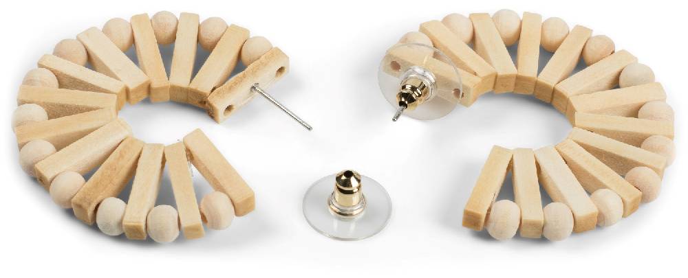Stylebreaker Holz Creolen Ohrringe mit Perlen und Stäbchen Black Friday Preise