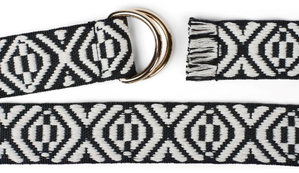 Stylebreaker Stoff Gürtel mit Azteken Muster und D-Ring Schnalle Fabrikverkauf