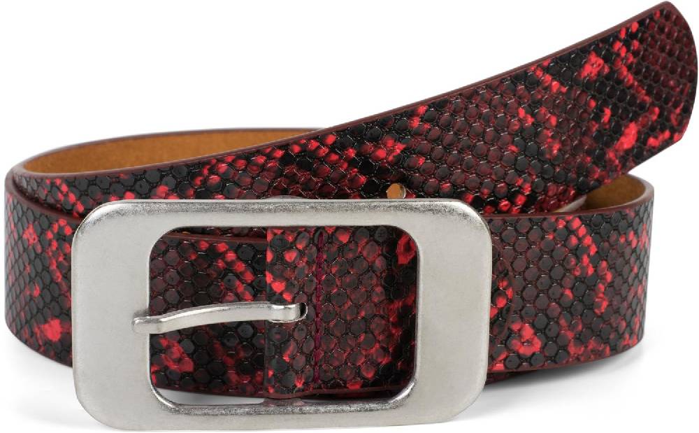 Stylebreaker Gürtel Schlangenleder Optik mit großer rechteckiger Schnalle