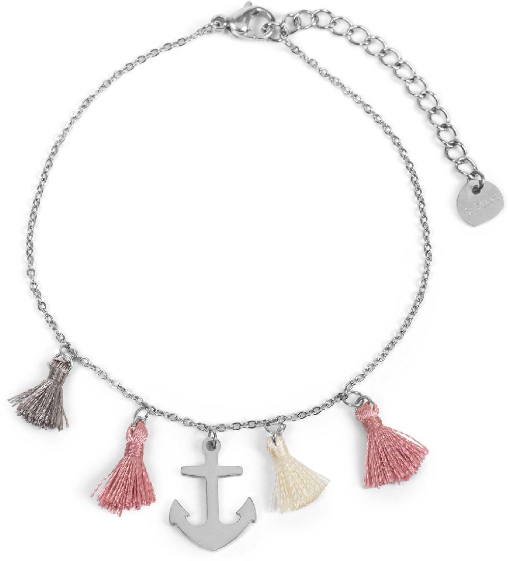 Stylebreaker Edelstahl Armkette mit Anker Charm und Quasten