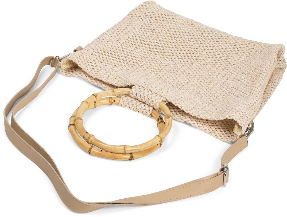 Stylebreaker Henkeltasche mit Bambus Henkel in Häkel Optik Weihnachtsangebot