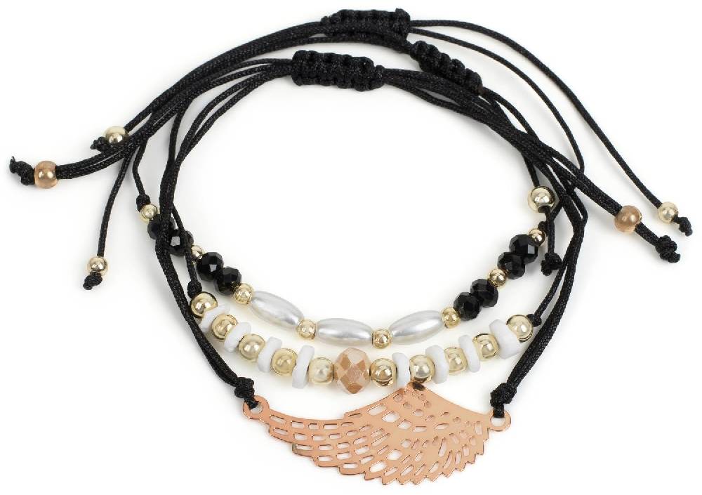 Stylebreaker Slider Armband 3er Set mit Flügel und Perlen
