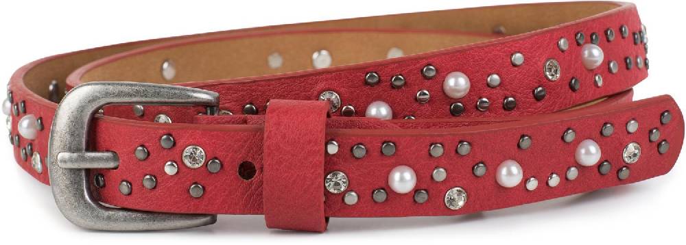 Stylebreaker Schmaler Nietengürtel mit Perlen und Strass Clearance-Verkauf