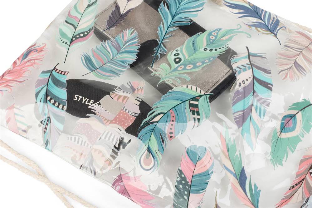 Stylebreaker Transparenter Turnbeutel mit Federn Speichern exportieren