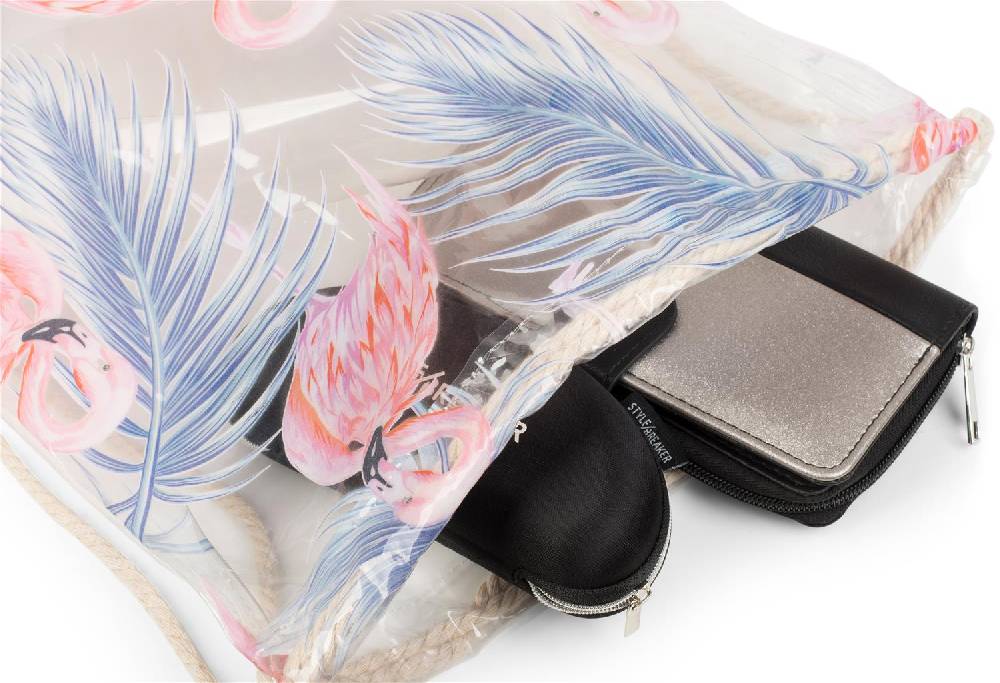 Stylebreaker Transparenter Turnbeutel mit Flamingo und Palmen Black Friday Preise