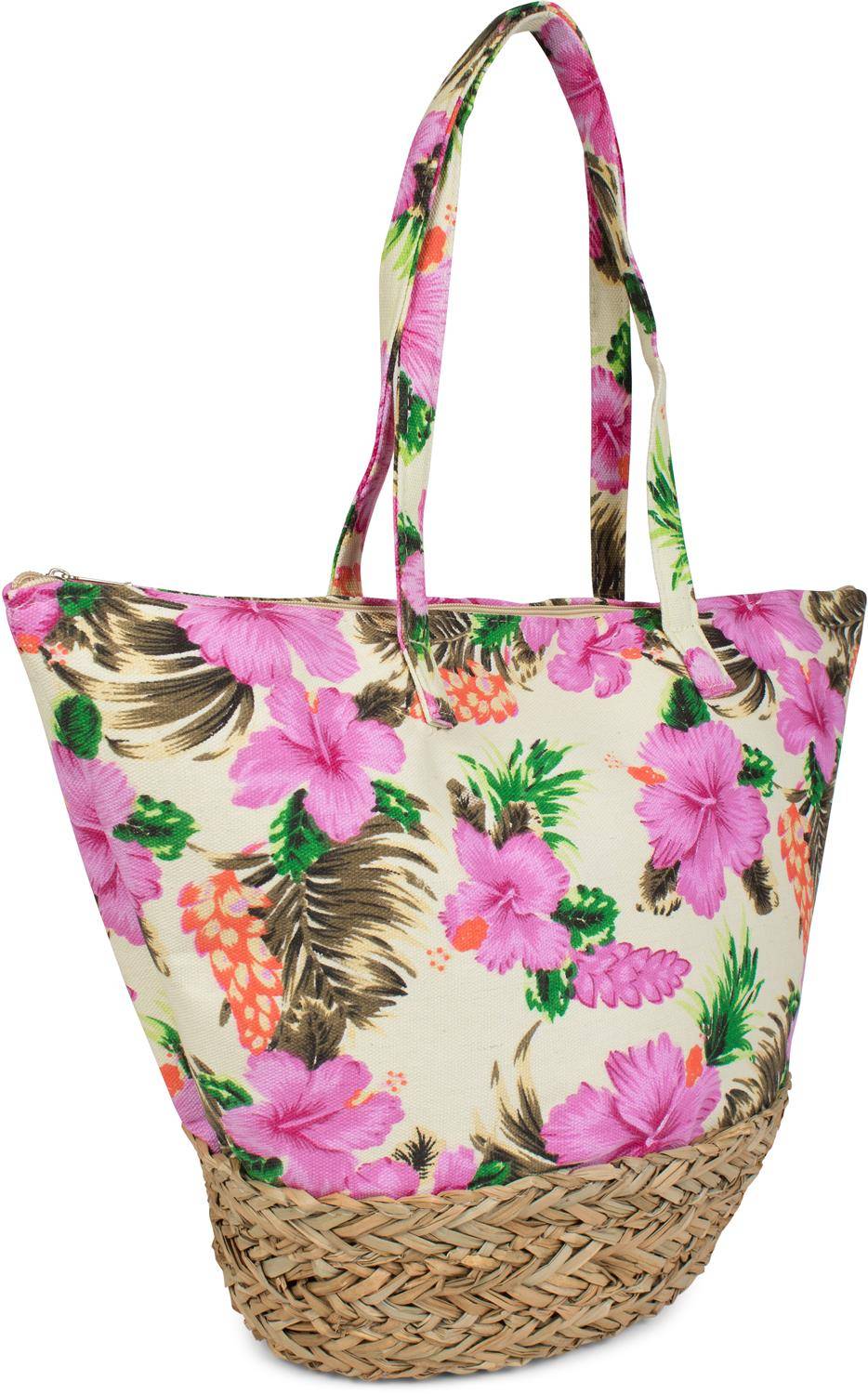 Stylebreaker Strandtasche mit Hibiskus und Bast Günstiger Verkauf