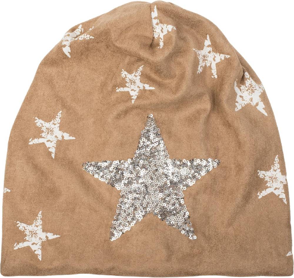Stylebreaker Beanie in Veloursleder Optik mit Pailletten Stern Exklusivangebot