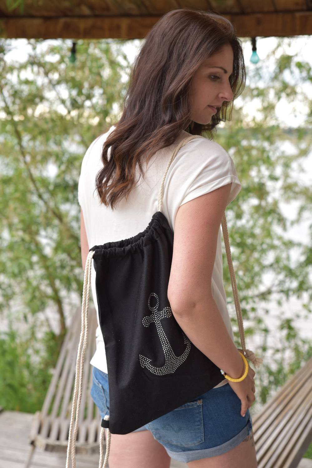 Stylebreaker Turnbeutel mit Strass Anker Saisonschlussverkauf