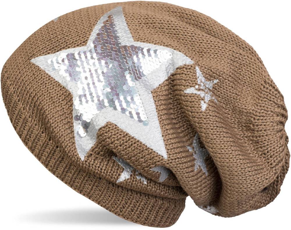 Stylebreaker Strick Beanie mit Pailletten Stern Print