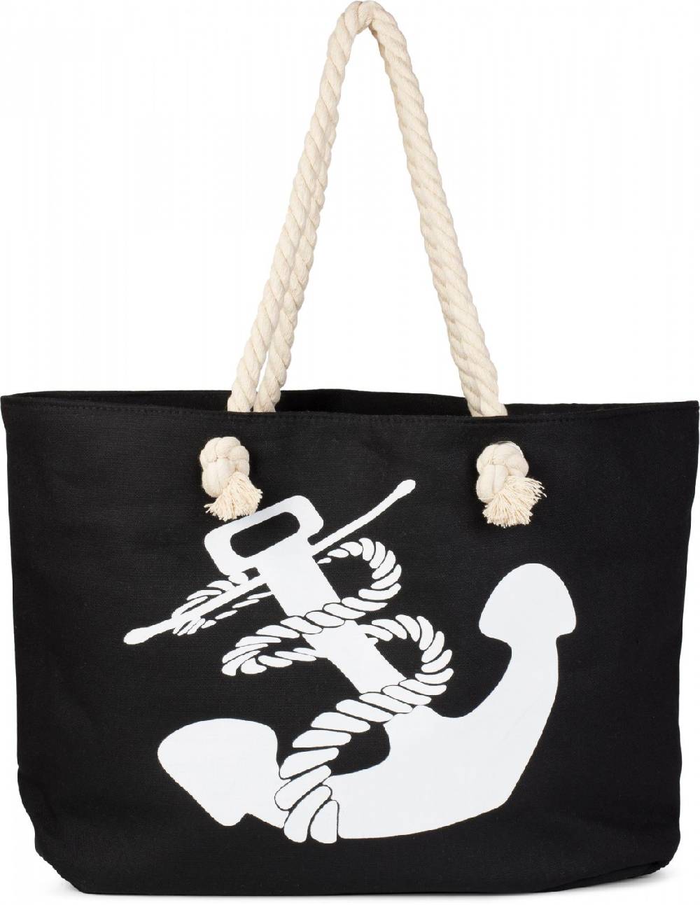 Stylebreaker Flechtoptik Strandtasche mit Anker Print Letzter Tag