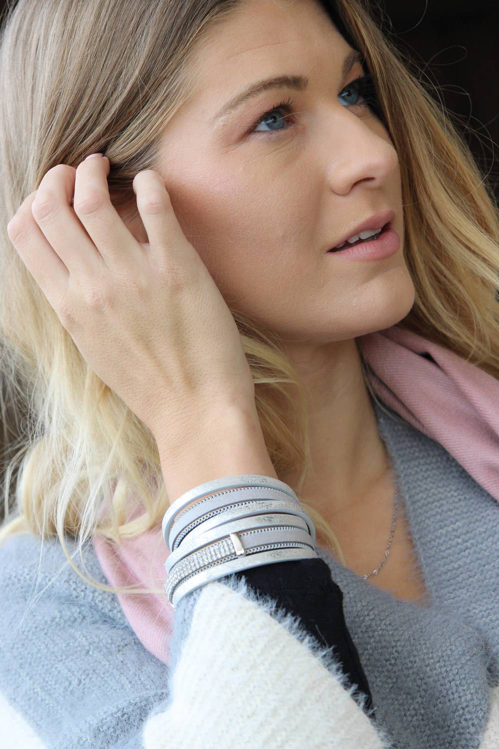 Stylebreaker Wickelarmband mit Strass, Gliederkette, 3-Reihig zollfrei